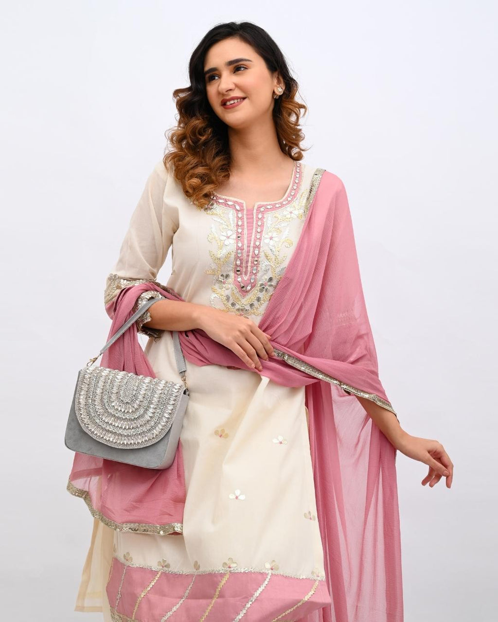 White and Rose Pink Suit Set