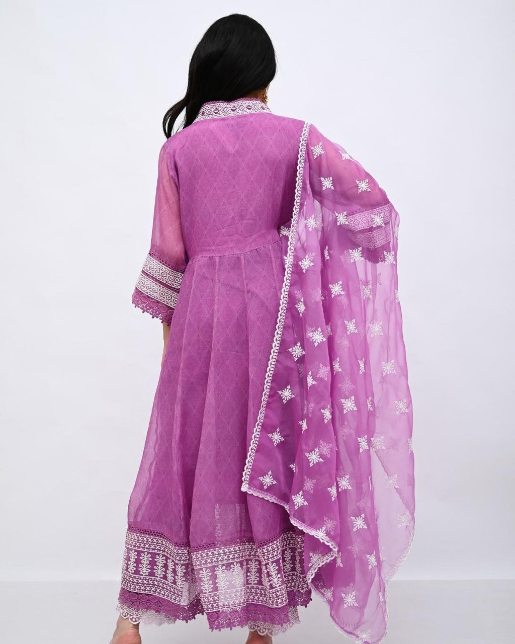 Lavender Organza Anarkali Set