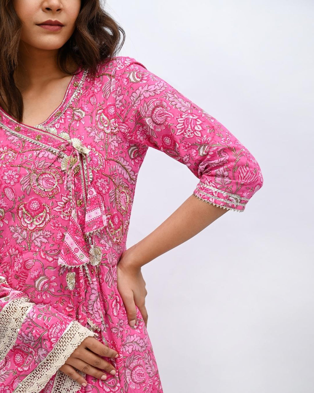 Pink Cotton Festive Anarkali