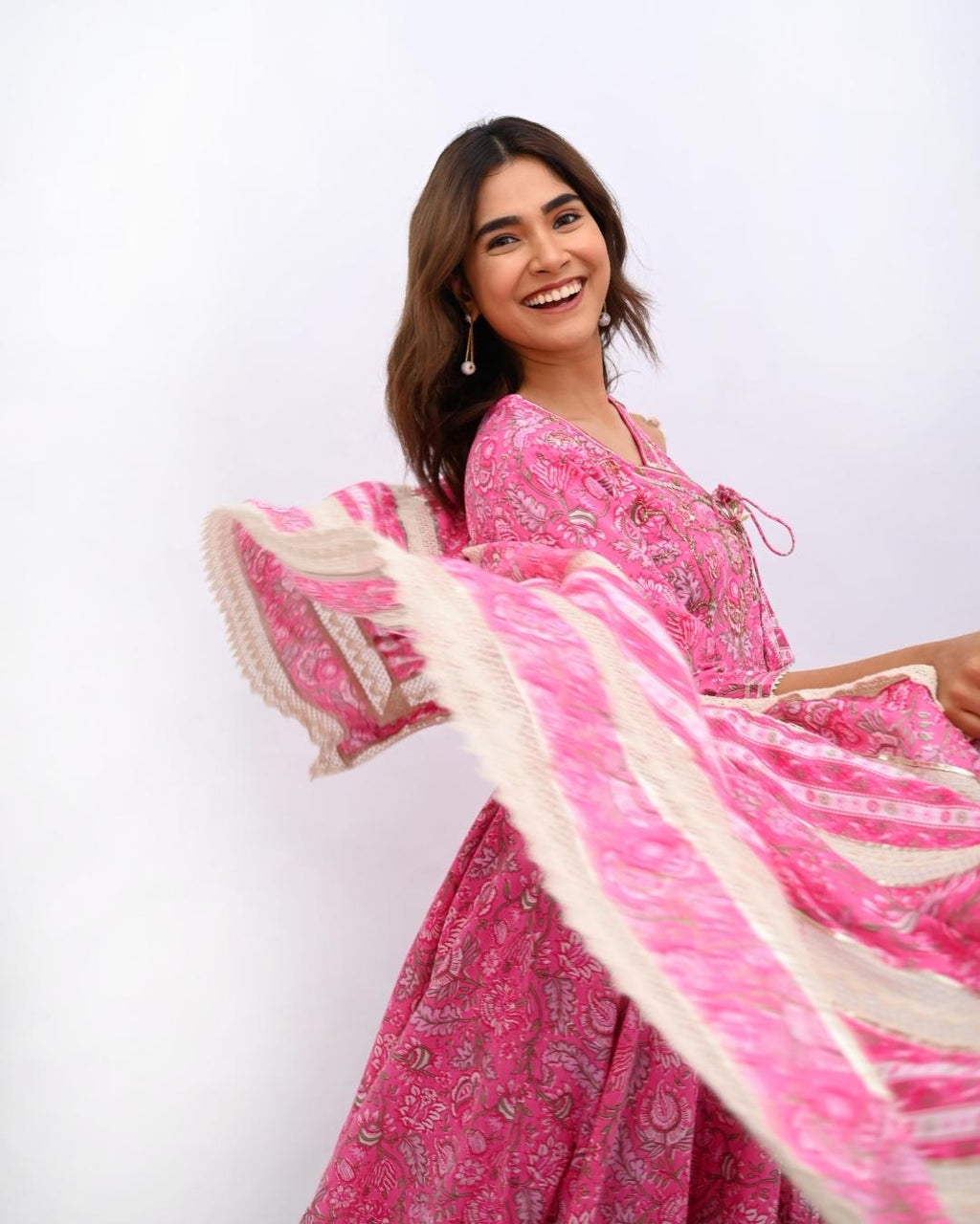 Pink Cotton Festive Anarkali