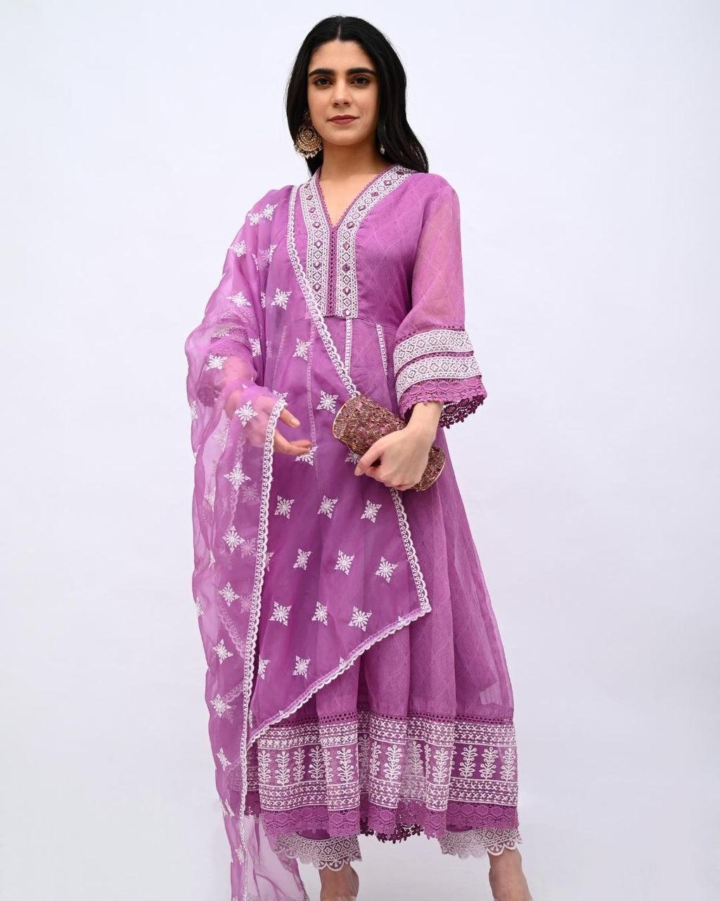 Lavender Organza Anarkali Set