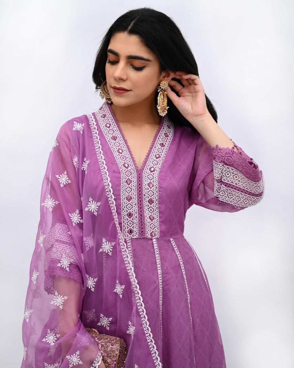 Lavender Organza Anarkali Set