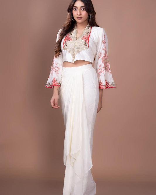V CTR 0122 IVORY BUTTERFLY JACKET AND SKIRT