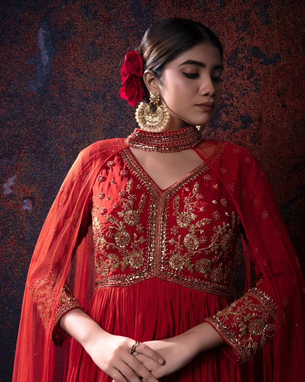 Rust Orange handwork gown