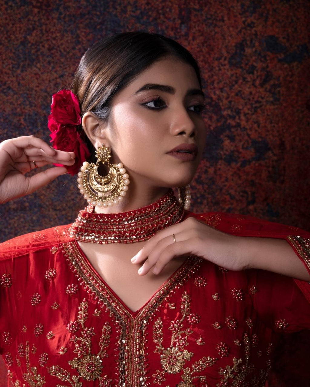 Rust Orange handwork gown