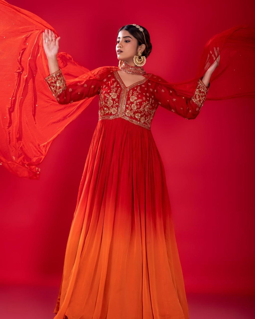 Rust Orange handwork gown