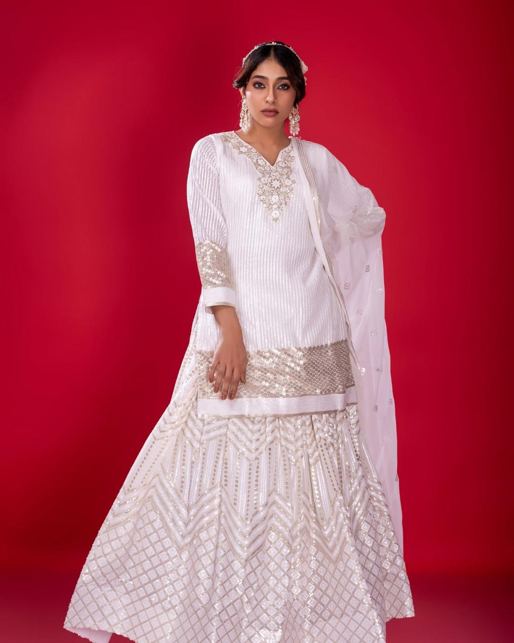 White and Golden Heavy Sharara set