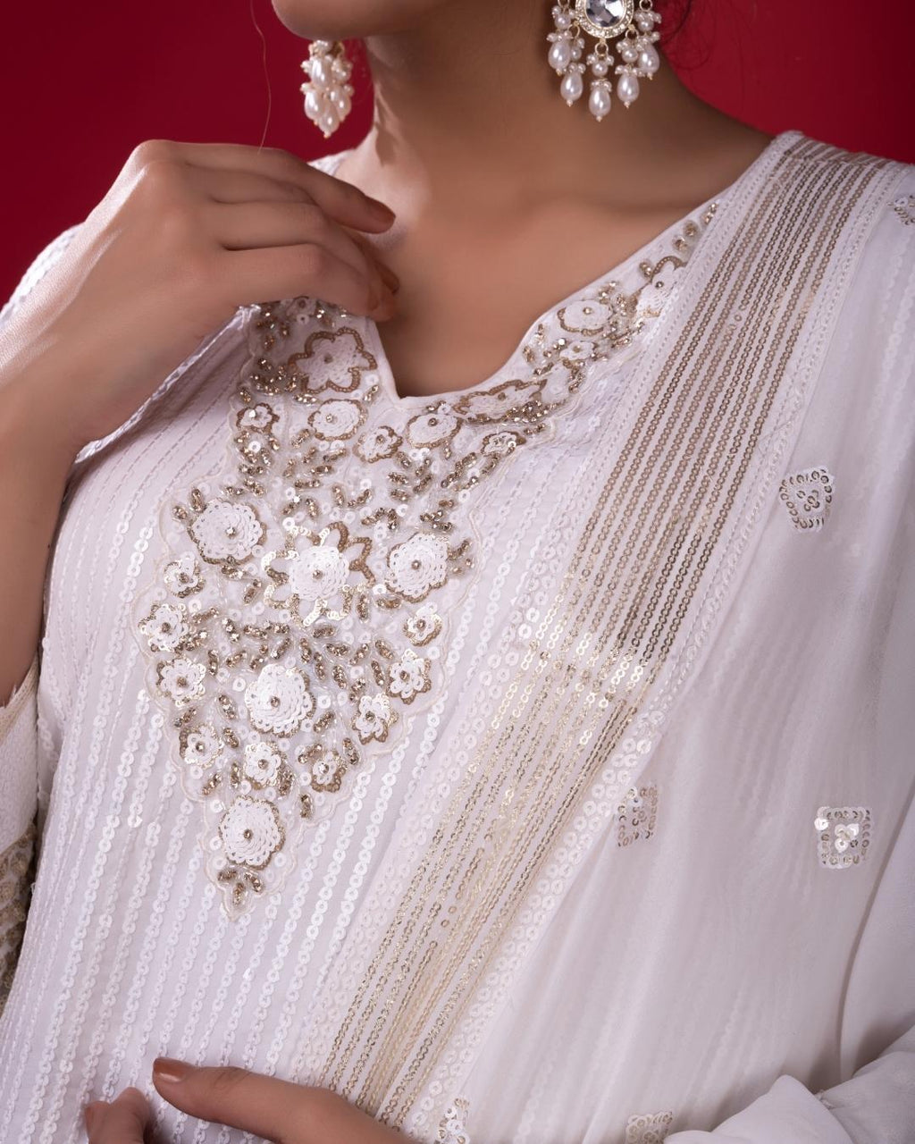 White and Golden Heavy Sharara set
