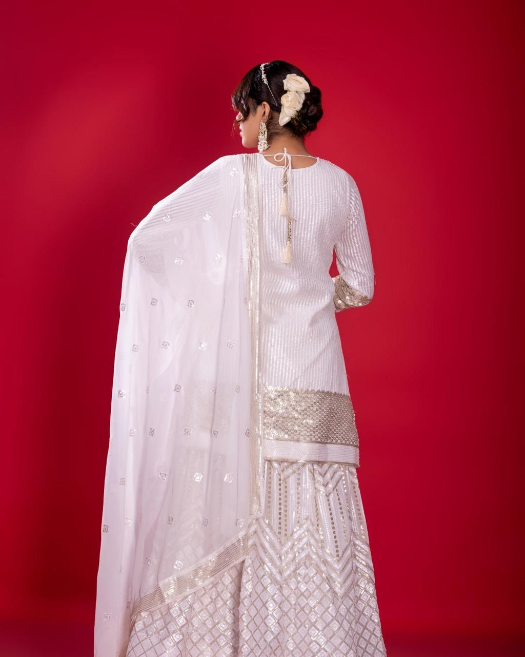 White and Golden Heavy Sharara set