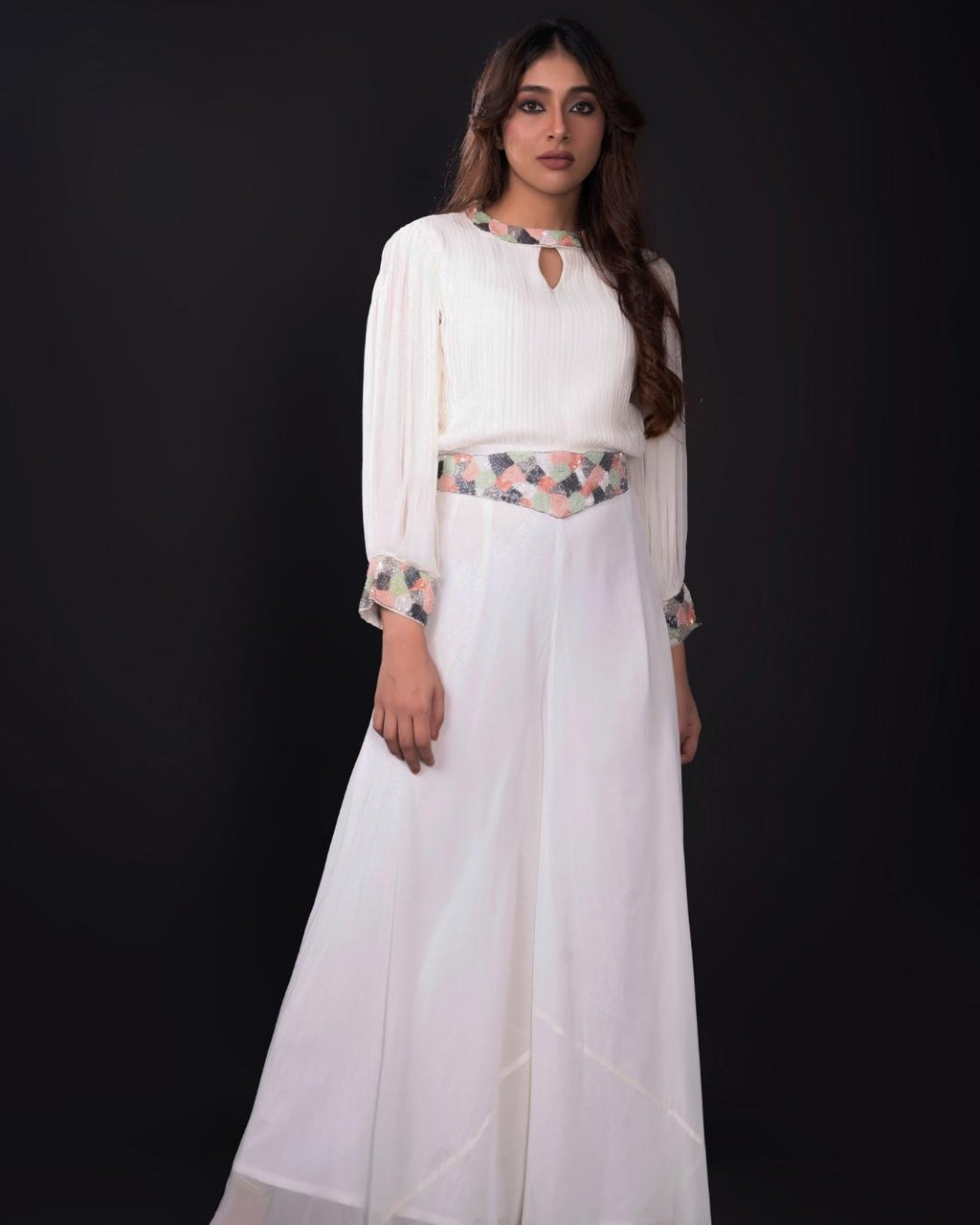WHITE JUMP SUIT WITH BELT