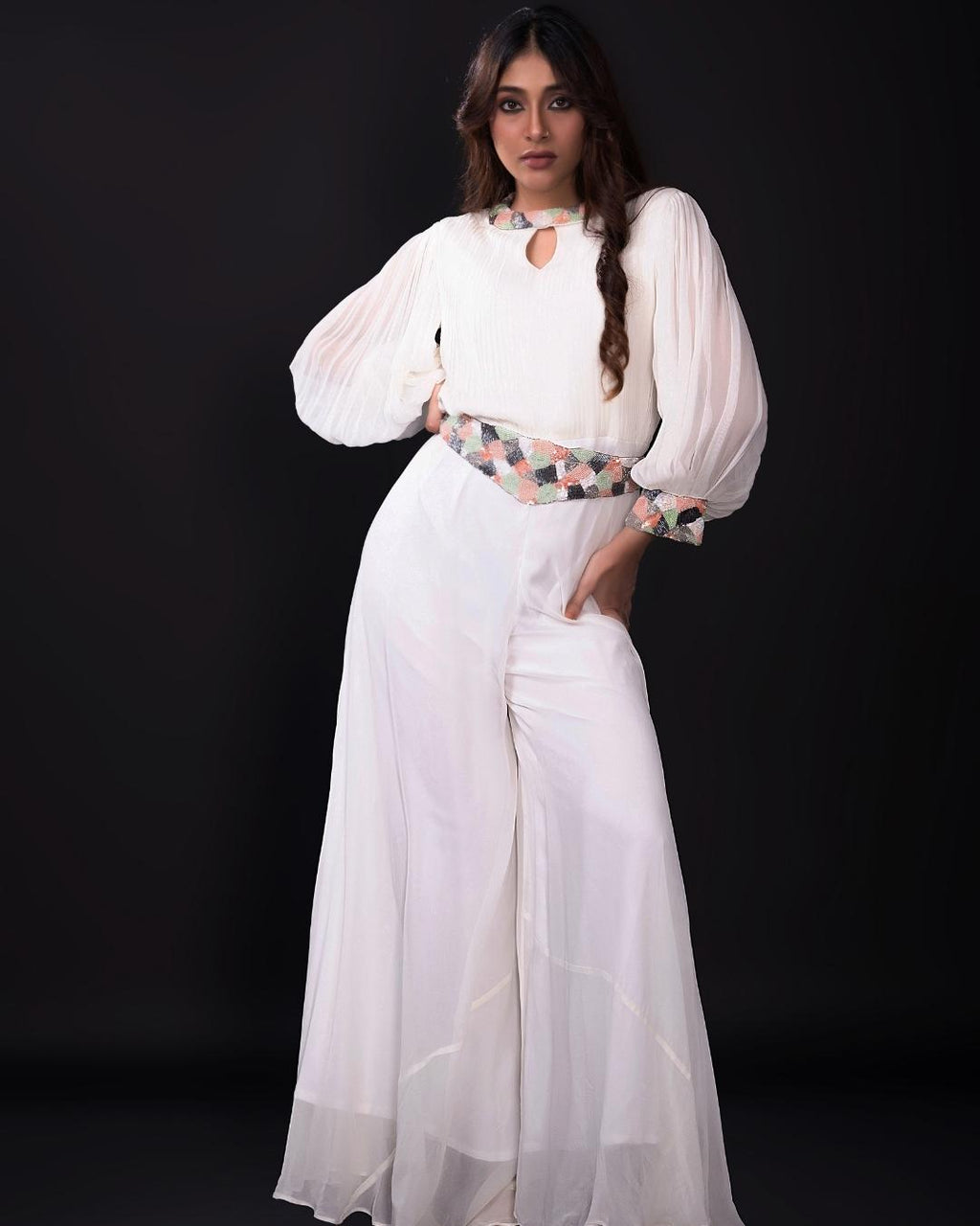 WHITE JUMP SUIT WITH BELT